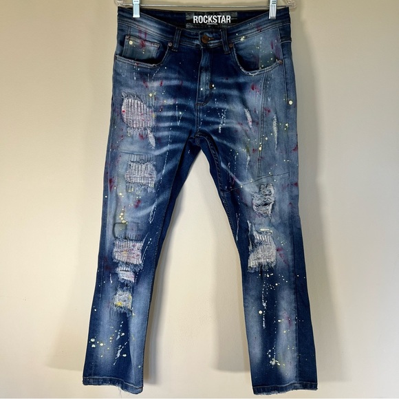 Rockstar Original Graffiti Distressed Stretch Skinny Jean Denim - Size 32 - Picture 6 of 8